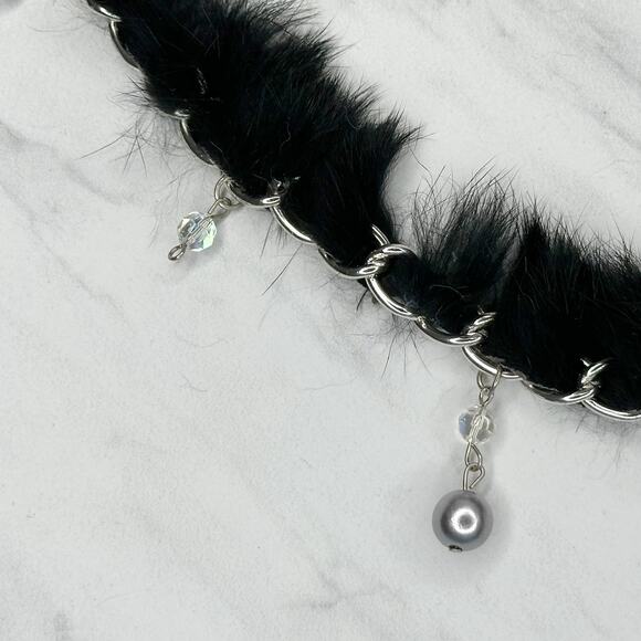 Beaded Fur Woven Silver Tone Chain Link Belt One Size OS Boho ✨ - Picture 6 of 13